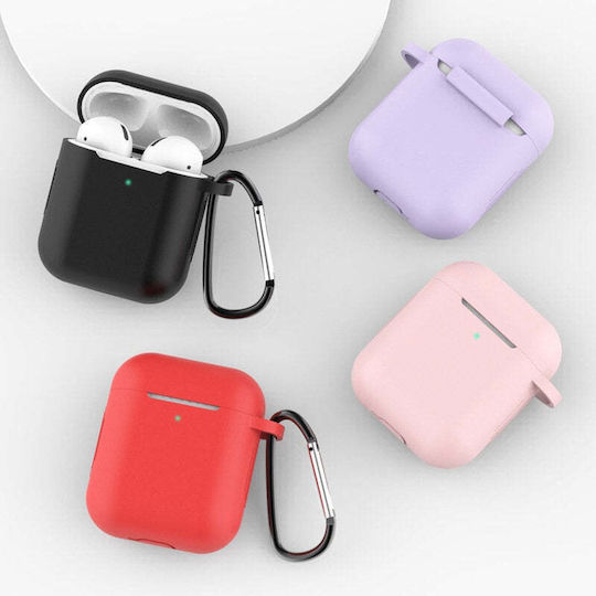 Hurtel Soft Case Silicone with Hook in Pink color for Apple AirPods 1 / AirPods 2