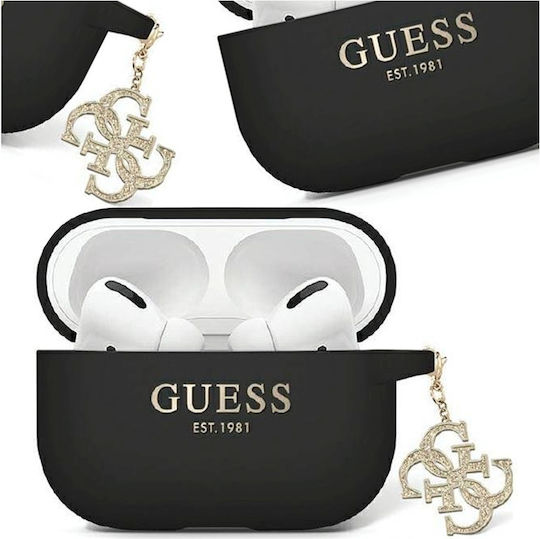 Guess Glitter Triangle Charm Hülle Silikon in Schwarz Farbe für Apple AirPods Pro 2