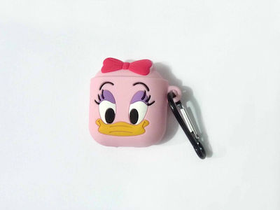 Daisy Duck Hülle Silikon mit Haken in Rosa Farbe für Apple AirPods 1 / AirPods 2