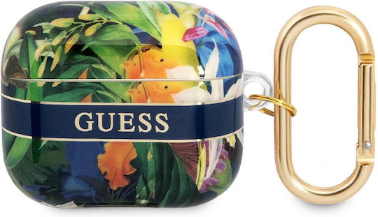 Guess Flower Print Θήκη Σιλικόνης με Γάντζο σε Μπλε χρώμα για Apple AirPods 3