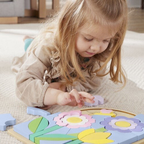 Дървено Детски Пъзел с Шипове Цветя за 3+ Години 37бр Mattel