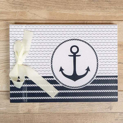 WISHING BOOK 29X24CM WITH RIBBON ANCHOR WHITE BLUE