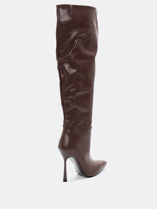 Luigi Suede Over the Knee High Heel Women's Boots with Zipper Brown