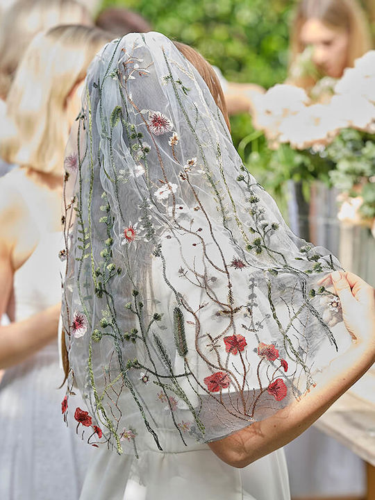 Voal brodat floral botanic