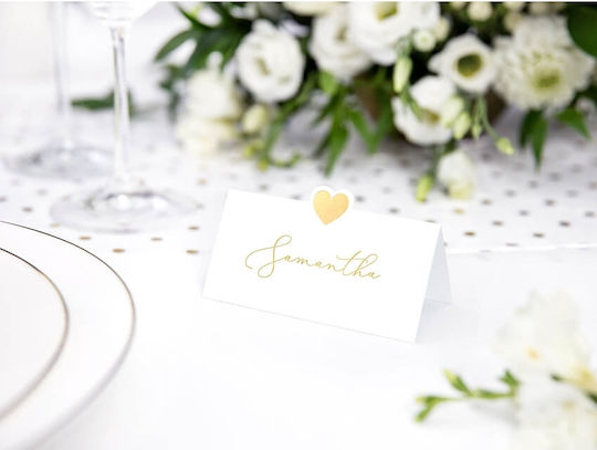 Place Cards White Heart Gold 10 Pieces