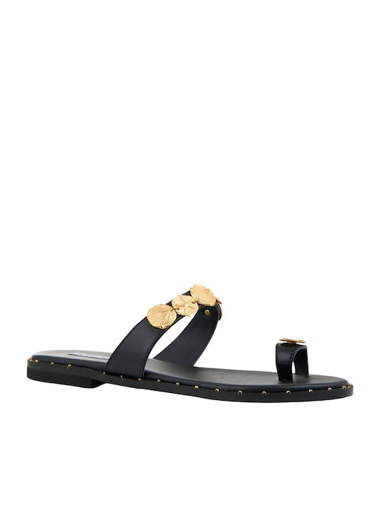 Sofia Manta Leather Women's Flat Sandals in Black Color