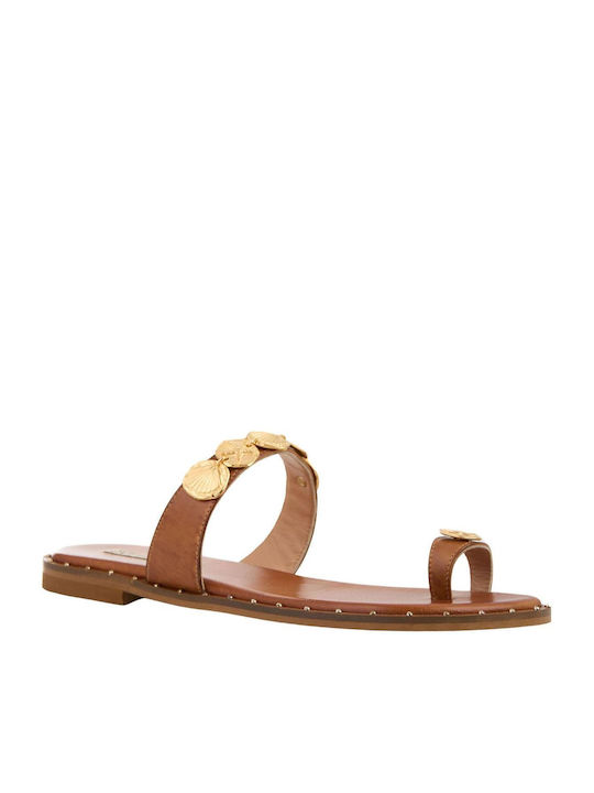 Sofia Manta Leather Women's Flat Sandals in Tabac Brown Color