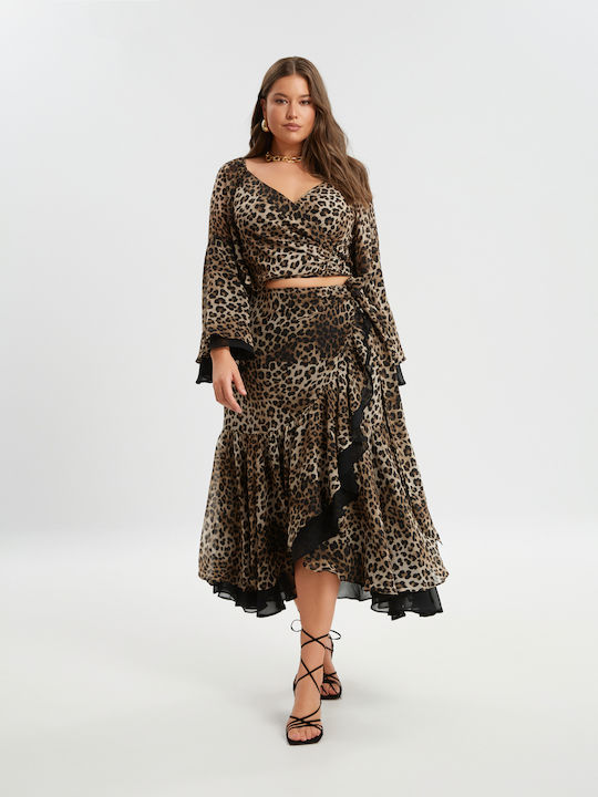 Mat Fashion Midi Envelope Skirt Leopard Leopard