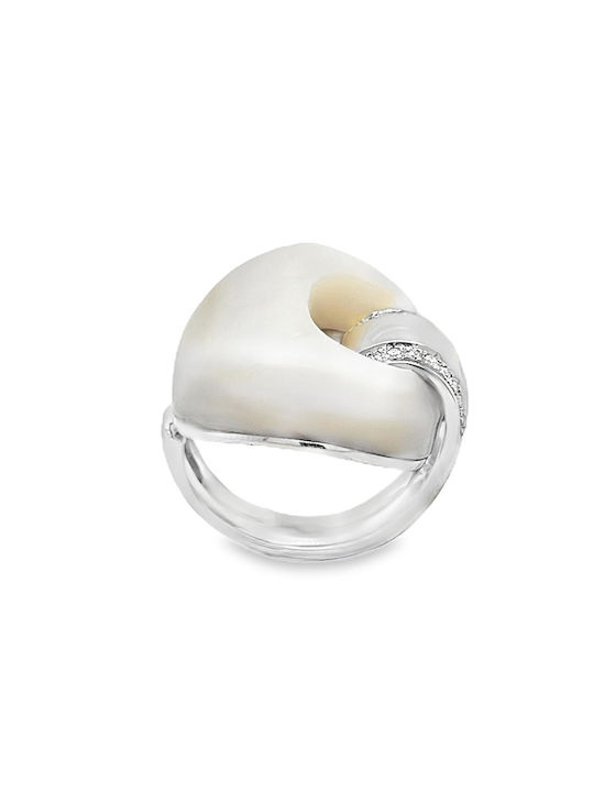 White Gold 18K Ring with Pearls and Diamonds Rn09544