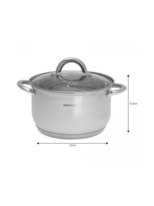 KING Hoff Pots Set Made of Stainless Steel Silver with Non-Stick Interior Coating 3 Pieces
