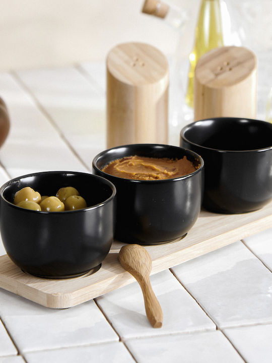 Homla Ceramic Dessert Divided Serving Plate Black Ø8cmxY7.5cm 7x32x7.5cm 3pcs