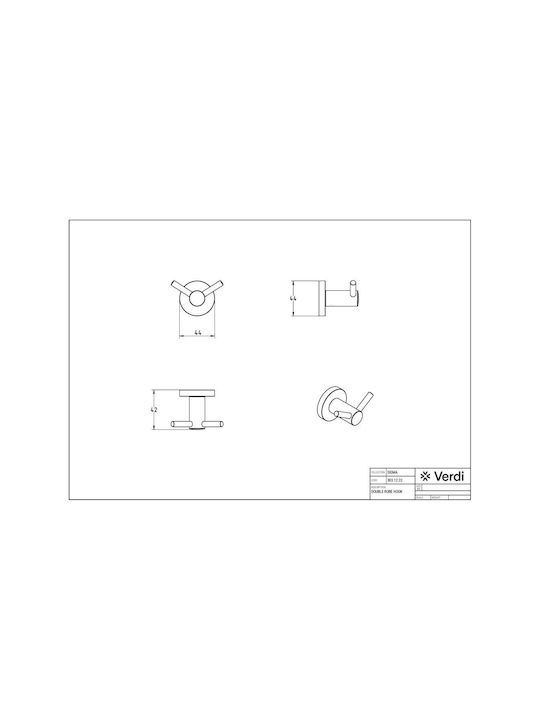 Verdi Sigma Double Wall-Mounted Bathroom Hook ​4.4x4.4cm Silver