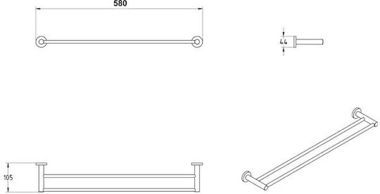 Verdi Sigma Ράγα Μπάνιου Διπλή Επιτοίχια με Βίδες ​60x10.5cm Ασημί