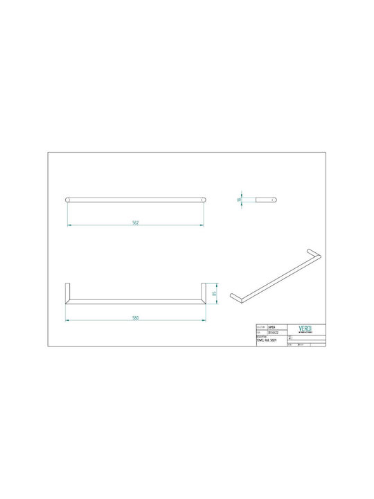Verdi Lamda Single Wall-Mounted Bathroom Rail ​58x8.5cm Nickel Matt