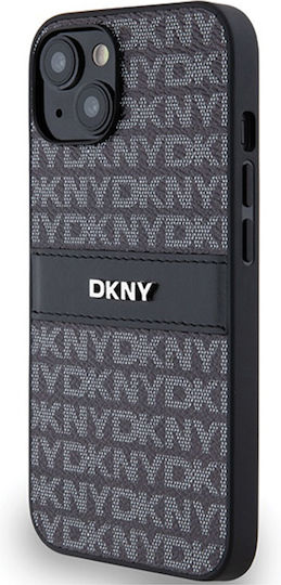 Husă Dkny din piele PU cu model repetat și dungi tonale pentru iPhone 15 Plus, negru