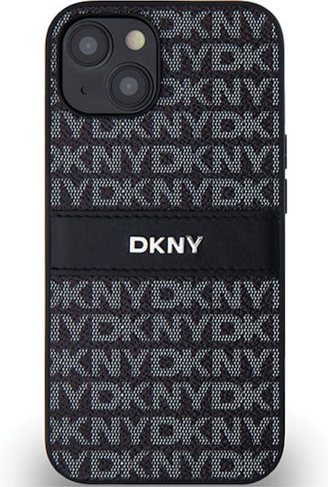 Husă Dkny din piele PU cu model repetat și dungi tonale pentru iPhone 15 Plus, negru