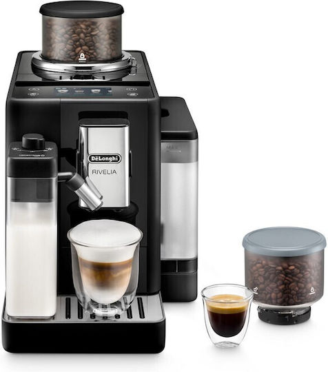 De'Longhi Rivelia Automatic Espresso Machine 1450W Pressure 19bar for Cappuccino with Grinder Onyx Black
