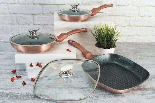 Berlinger Haus Metallic Line Σετ Τηγάνια από Αλουμίνιο Rose Gold Collection με Επίστρωση από Πέτρα 3 Σκευών