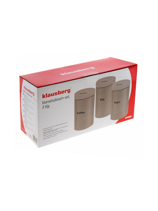 Klausberg Set of 3pcs Jars for Coffee / Tea / Sugar with Lid made of Stainless Steel Gray 11x11x11cm