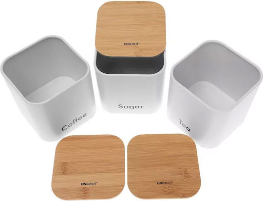 KING Hoff Set 3 Bucăți Vaze Pentru Cafea / Ceai / Zahăr Cu Capac Din Sticlă Alb 11.5x11.5x12.3cm 3 Bucăți