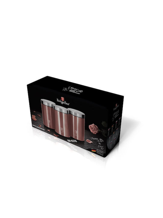 Berlinger Haus i-Rose Collection Set of 3pcs Jars for Coffee / Sugar / Tea with Lid made of Stainless Steel Pink 1900ml