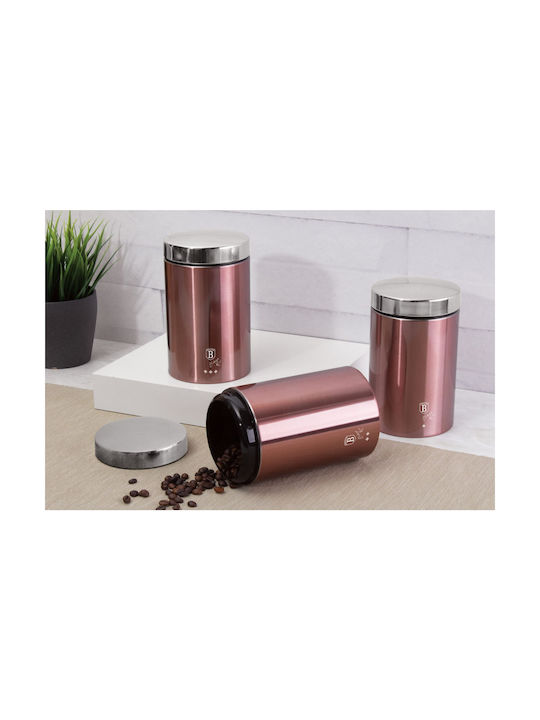 Berlinger Haus i-Rose Collection Set of 3pcs Jars for Coffee / Sugar / Tea with Lid made of Stainless Steel Pink 1900ml