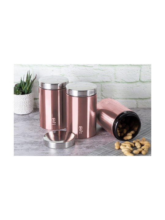 Berlinger Haus i-Rose Collection Set of 3pcs Jars for Coffee / Sugar / Tea with Lid made of Stainless Steel Pink 1900ml