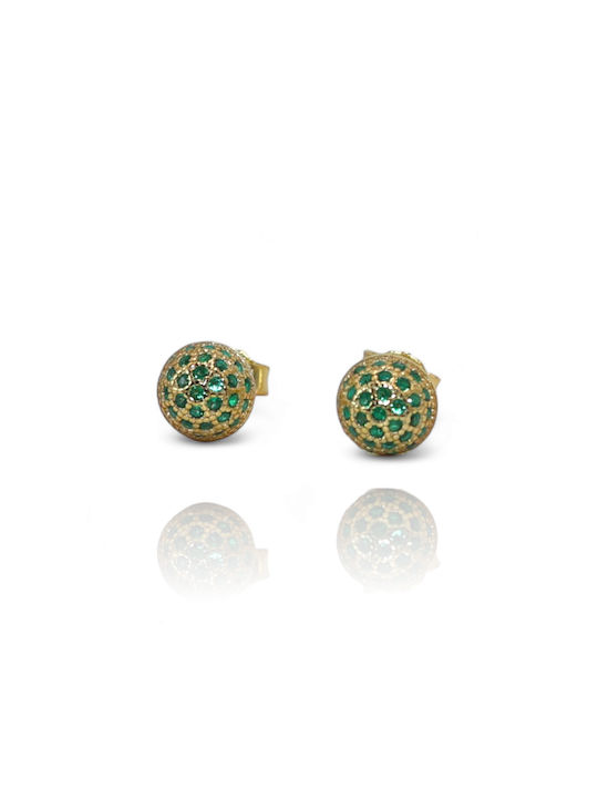 Women's Silver Stud Earrings with Gold-Plated Green Zircon Balls