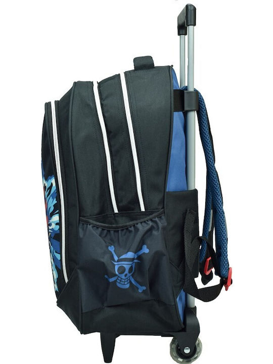 Gim One Piece Luffy School Bag Trolley Elementary, Elementary Black with Water Bottle Holder 27Liters