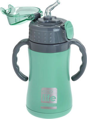 Lifegreen Sticlă pentru Copii Termos Oțel inoxidabil cu Pai Turcoaz 300ml