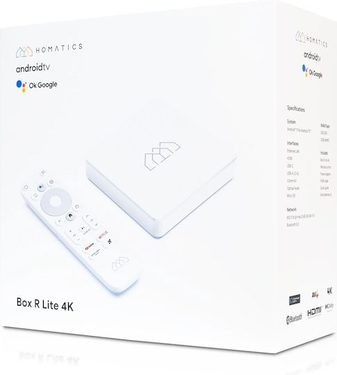 Homatics TV Box R Lite BOXRLITE4K 4K UHD cu WiFi USB 2.0 2GB RAM și 32GB Spațiu de Stocare cu Sistem de Operare Android 12.0 și Google Assistant