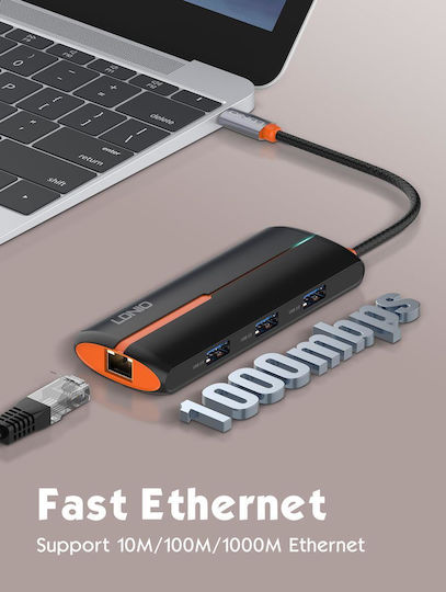Ldnio USB-Hub 4 Anschlüsse USB 3.0 mit USB-C Anschluss Ethernet Weiß