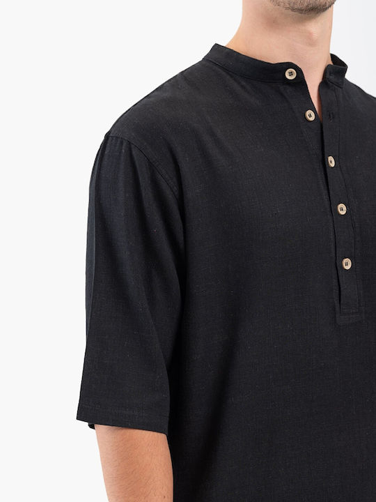 Short-sleeved Linen Shirt Black