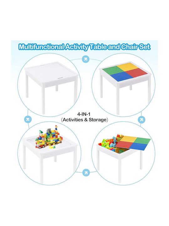 Kids Table and Chairs Set made of Wood White