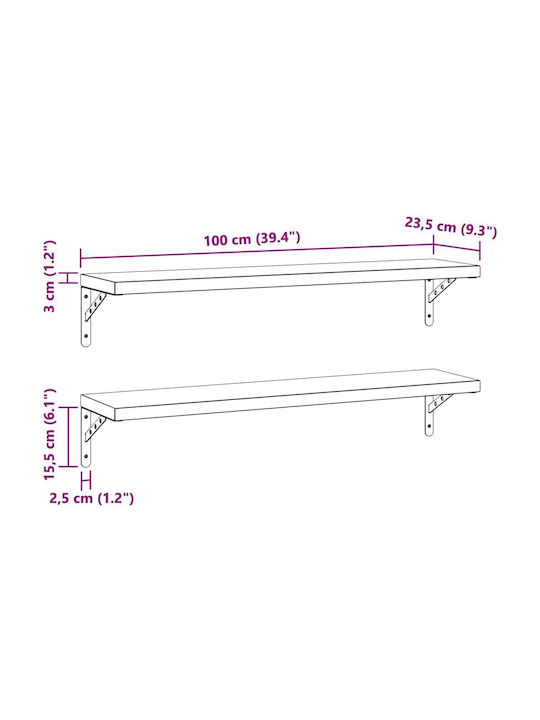 Black Wall Shelves (2 Pieces) 100x23.5cm