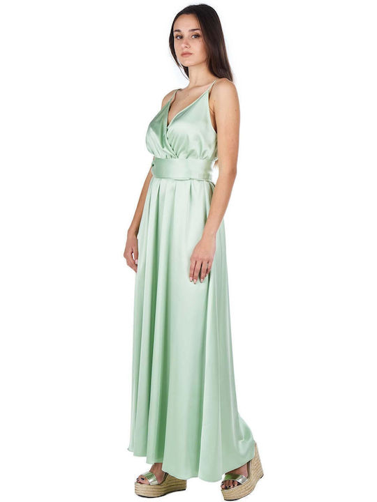 Summer Maxi Dress for Wedding Christening Satin Green