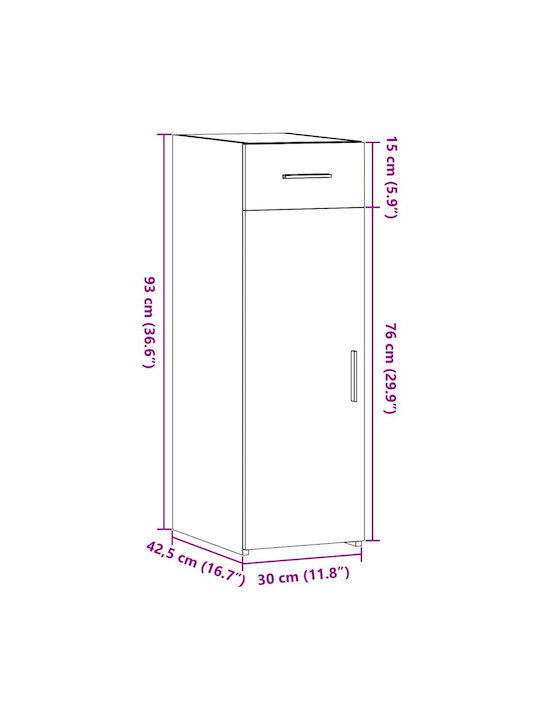 vidaXL Wohnzimmer Vitrine aus Spanplatte Grau 30x42.5x93cm