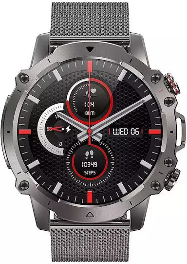 Nubi AK56 Smartwatch mit Pulsmesser (Silver / Extra Orange Silicone Strap)