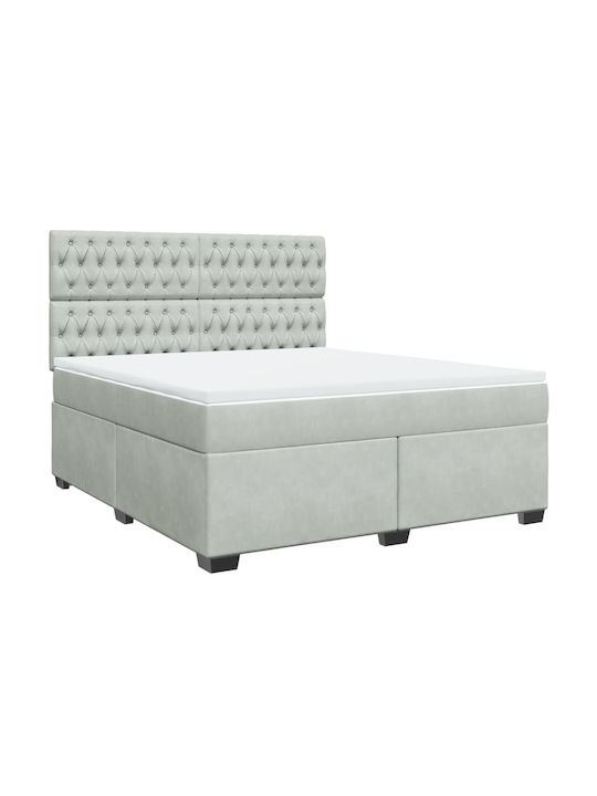 King Size Bett mit Samt Grau mit Lattenrost & Matratze 180x200cm
