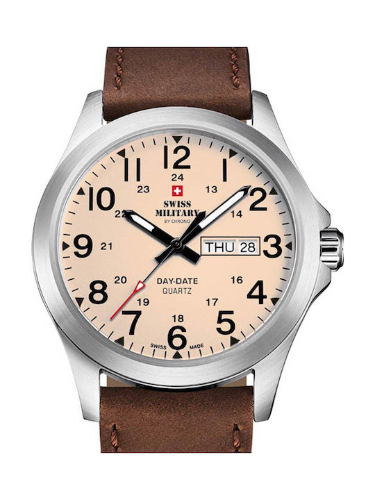 Swiss Military by Chrono Watch Chronograph Battery with Brown Leather Strap