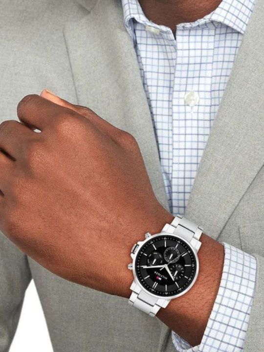 Tommy Hilfiger Tyson Ανδρικό Ρολόι 44mm Χρονογράφος Μπαταρίας με Ασημί Μεταλλικό Μπρασελέ