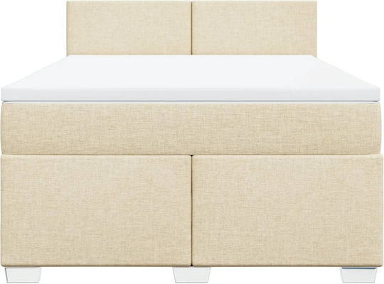 Double Bed Upholstered with Fabric Beige with Slats and Mattress 160x200cm