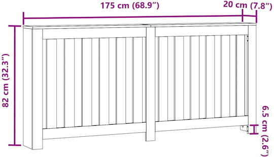 vidaXL Gray Particleboard Radiator Cover 175x20x82cm