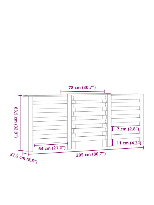 vidaXL Gray Particleboard Radiator Cover 205x21.5x83.5cm