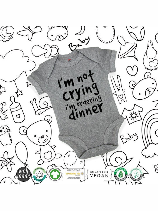 Koupakoupa I'm Not Crying I'm Ordering Dinner Baby Bodysuit Short-Sleeved Gray