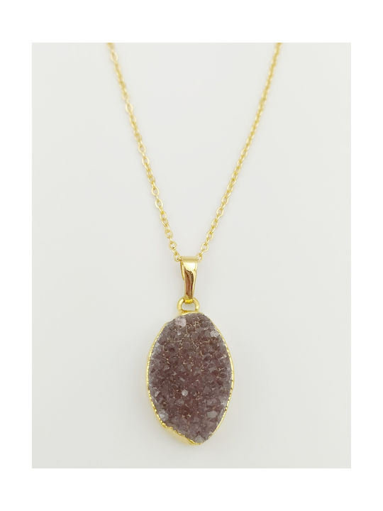 Sh361 Handmade Necklace Brass Natural Stone Amethyst Oval