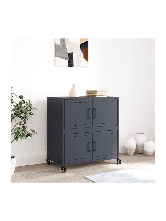 Office Storage Metal Cabinet with Wheels Gray L68xW39xH72cm