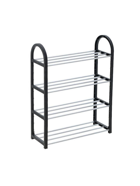 Metallic Shoe Organizer with 4 Shelves Black 50x19x65cm