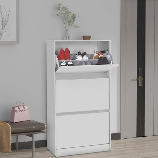 Wooden Shoe Organizer with 3 Shelves White 73x26x119cm