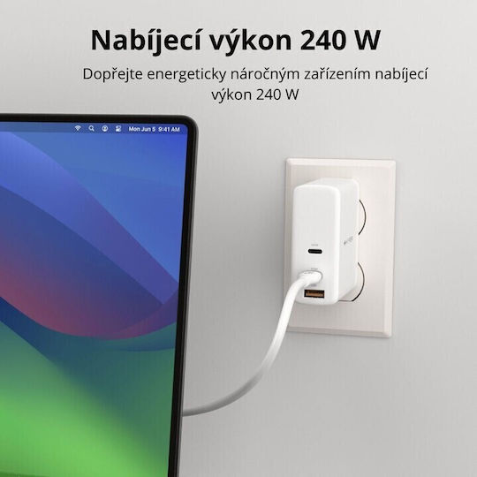 Hyper USB 2.0 Cable USB-C male - USB-C 240W PD Λευκό 2m